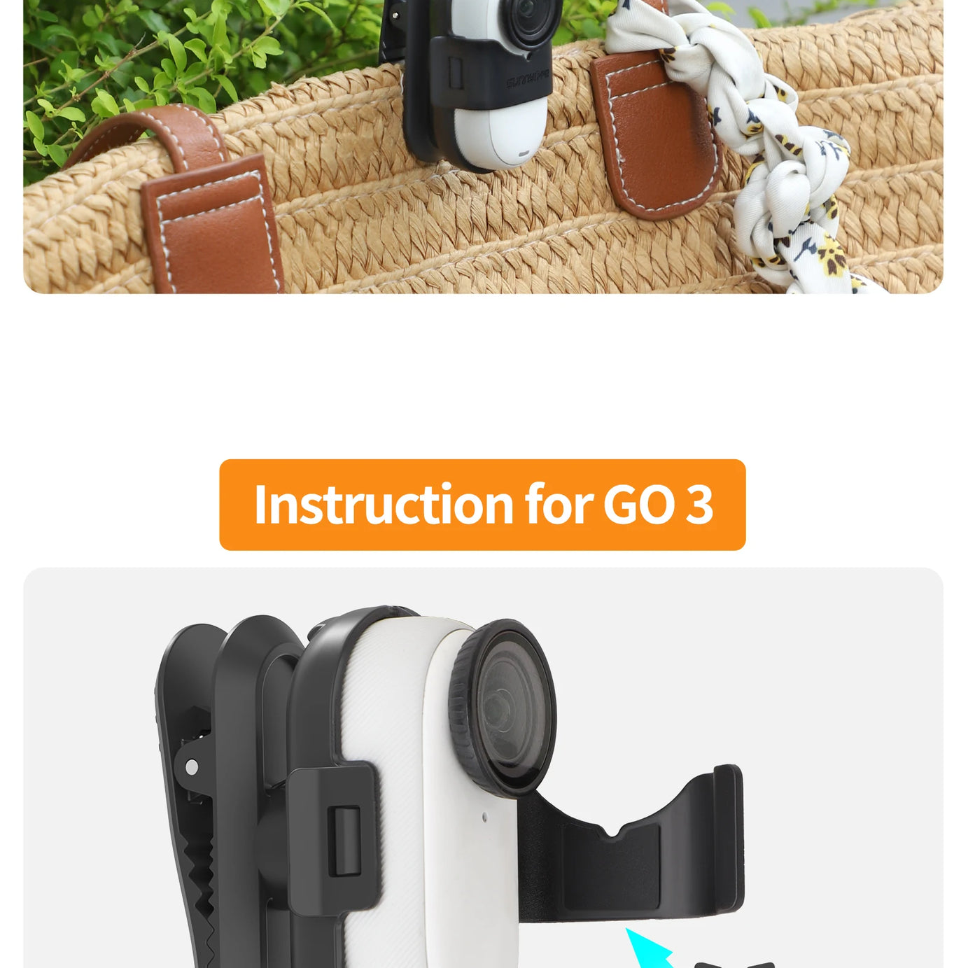 Support de fixation pour sac à dos avec clip de suspension rotatif à 360° pour caméra sportive Insta360 Go 3S/Go 3. Accessoires pour caméra Insta360 Go 3S.