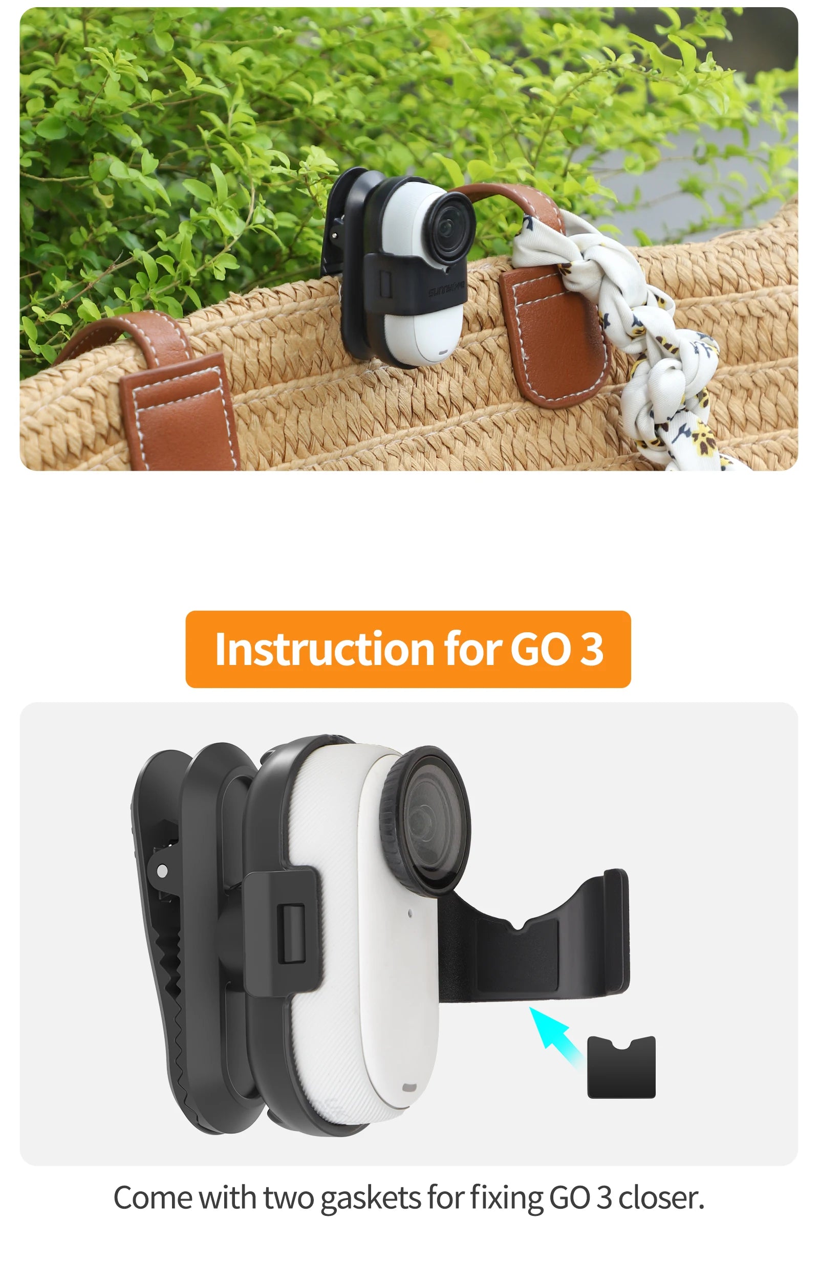 Support de fixation pour sac à dos avec clip de suspension rotatif à 360° pour caméra sportive Insta360 Go 3S/Go 3. Accessoires pour caméra Insta360 Go 3S.