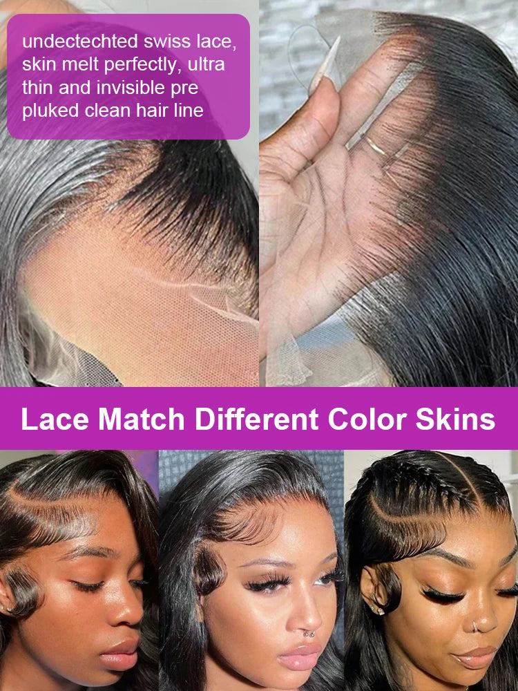 Perruques en cheveux humains pour femmes, 40 à 50 pouces, 13x4 ou 13x6, ondulées, avec lace frontale HD, sans colle, pré-épilées, densité 300 %.