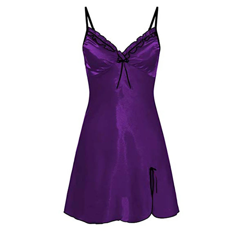 Nuisette en dentelle à bretelles pour femme, nuisette sexy à col V, nuisette sexy à lacets et découpes florales, en soie confortable