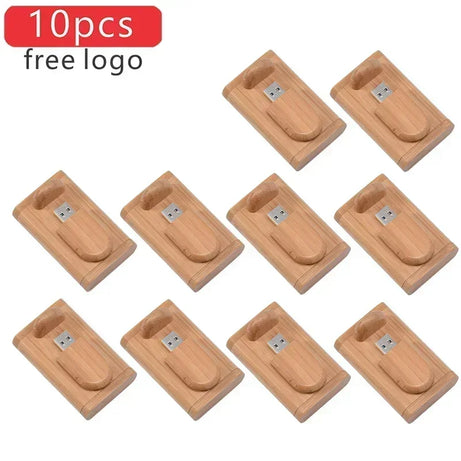 JASTER Lot de 10 clés USB 2.0 en bois (logo personnalisable) - 4 Go, 8 Go, 16 Go, 32 Go, 64 Go, 128 Go - Cadeau de mariage