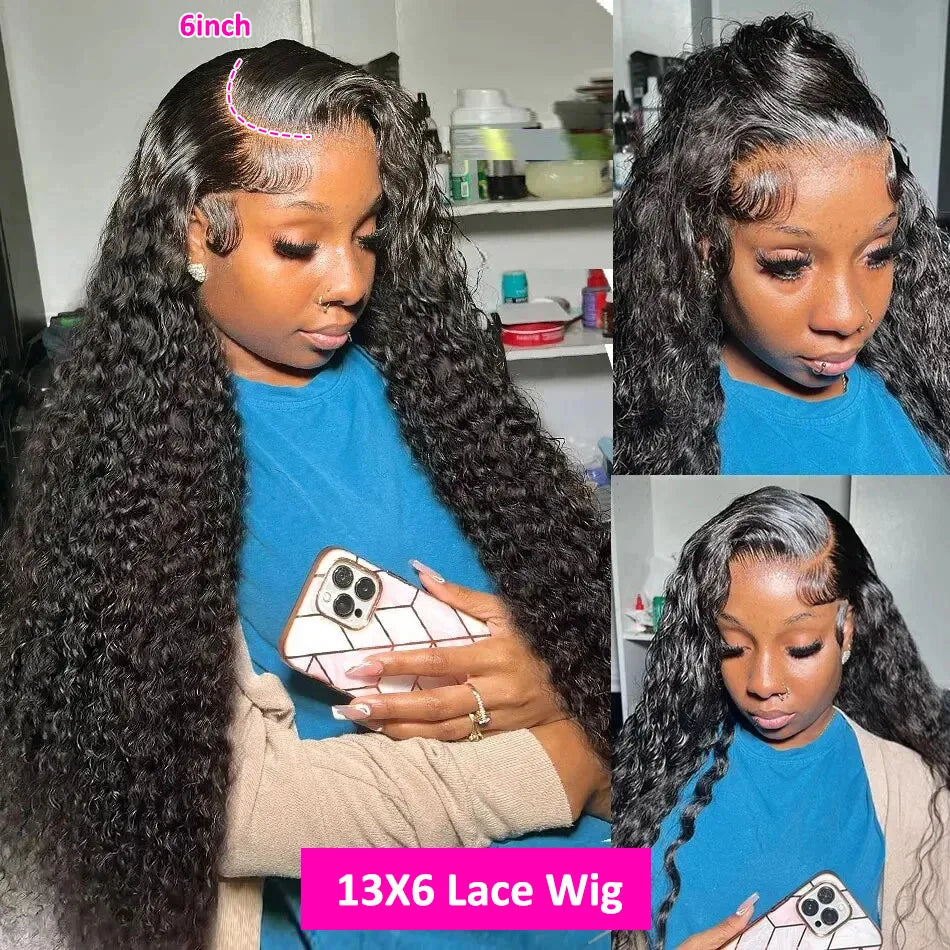 Perruque frontale Deep Wave 13x6 en dentelle HD, cheveux brésiliens, ligne de cheveux naturelle pré-épilée, perruque en cheveux humains avec lace front de 40 pouces.