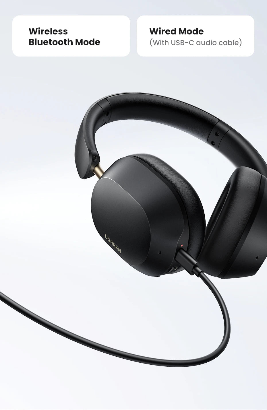 Écouteurs sans fil Bluetooth UGREEN Max5c avec réduction de bruit active ANC 43 dB, audio spatial haute résolution LDAC 75 Hz.