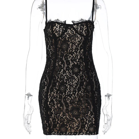 Robe mini moulante à bretelles en dentelle Dulzura été 2024 pour femme, style streetwear sexy, idéale pour les soirées et les clubs. Livraison directe. Vêtements style années 2000.
