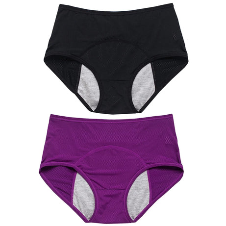 Lot de 2 culottes physiologiques pour femmes, culottes menstruelles anti-fuites, taille mi-haute, en soie glacée.