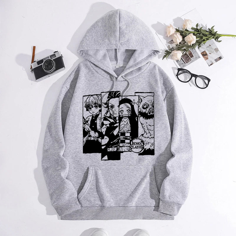 Japanese Anime Demon Slayer Hoodie Unisex Kamado Tanjirou Graphic Sweatshirts Greys Y2k Harajuku Fashion Cartoon Pullover Winter
