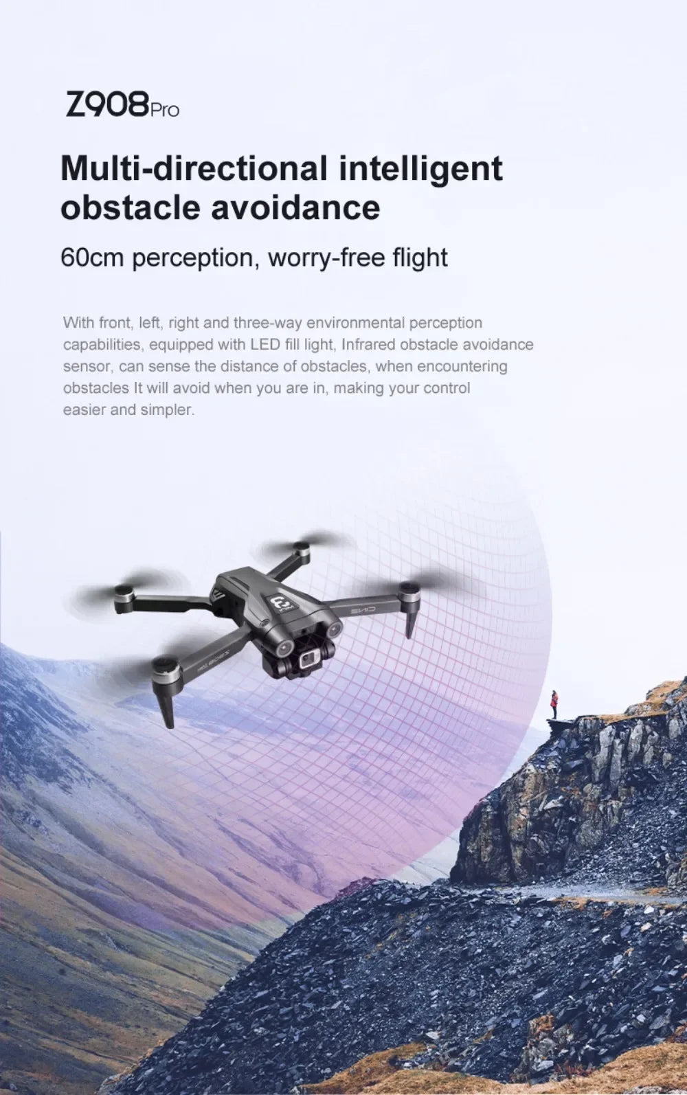 Drone Original Z908 Pro /MAX 8K ESC Professionnel 4K avec localisation par flux optique et évitement d'obstacles sur 3 côtés - Quadricoptère jouet