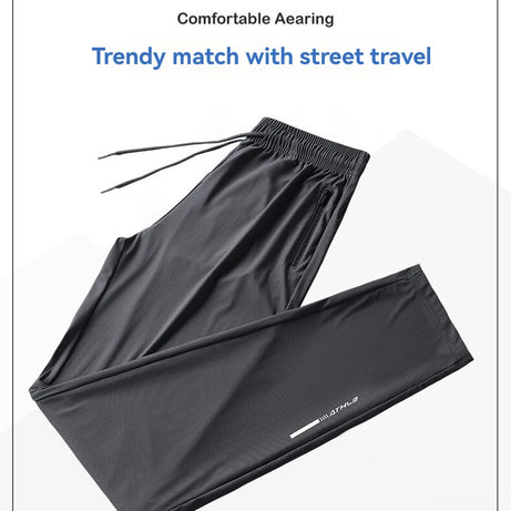 Pantalon en soie glacée de haute qualité pour homme, coupe slim décontractée, idéal pour l'été. Grande élasticité, séchage rapide, parfait pour la course et les activités de plein air.