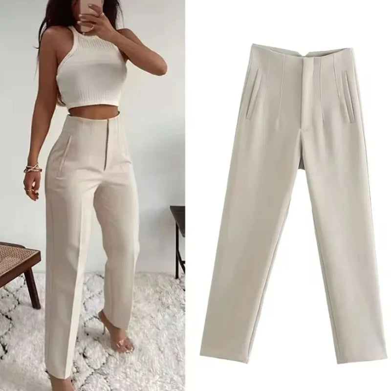 Tenues de bureau Koekop Pantalons crayon Noir Rose Blanc Pantalons Femme Mode Vêtements de bureau Pantalons taille haute pour femmes Pantalons habillés