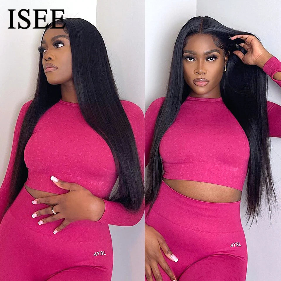 Perruques ISEE Hair sans colle, cheveux humains, prêtes à porter, lisses, pré-épilées, faciles à porter, avec lace front 7x5HD et dentelle prédécoupée.