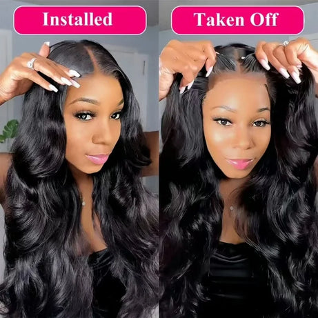 Perruque sans colle, densité 250, cheveux humains pré-épilés, ondulés, avec lace front pour femmes, fermeture en dentelle prédécoupée 4x4.