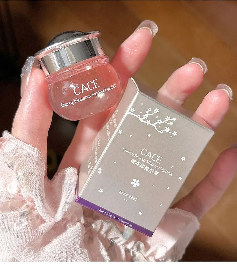 Baume à lèvres CACE au miel et aux fleurs de cerisier — Hydratation intense et repulpante, fini brillant riche en eau, non collant,