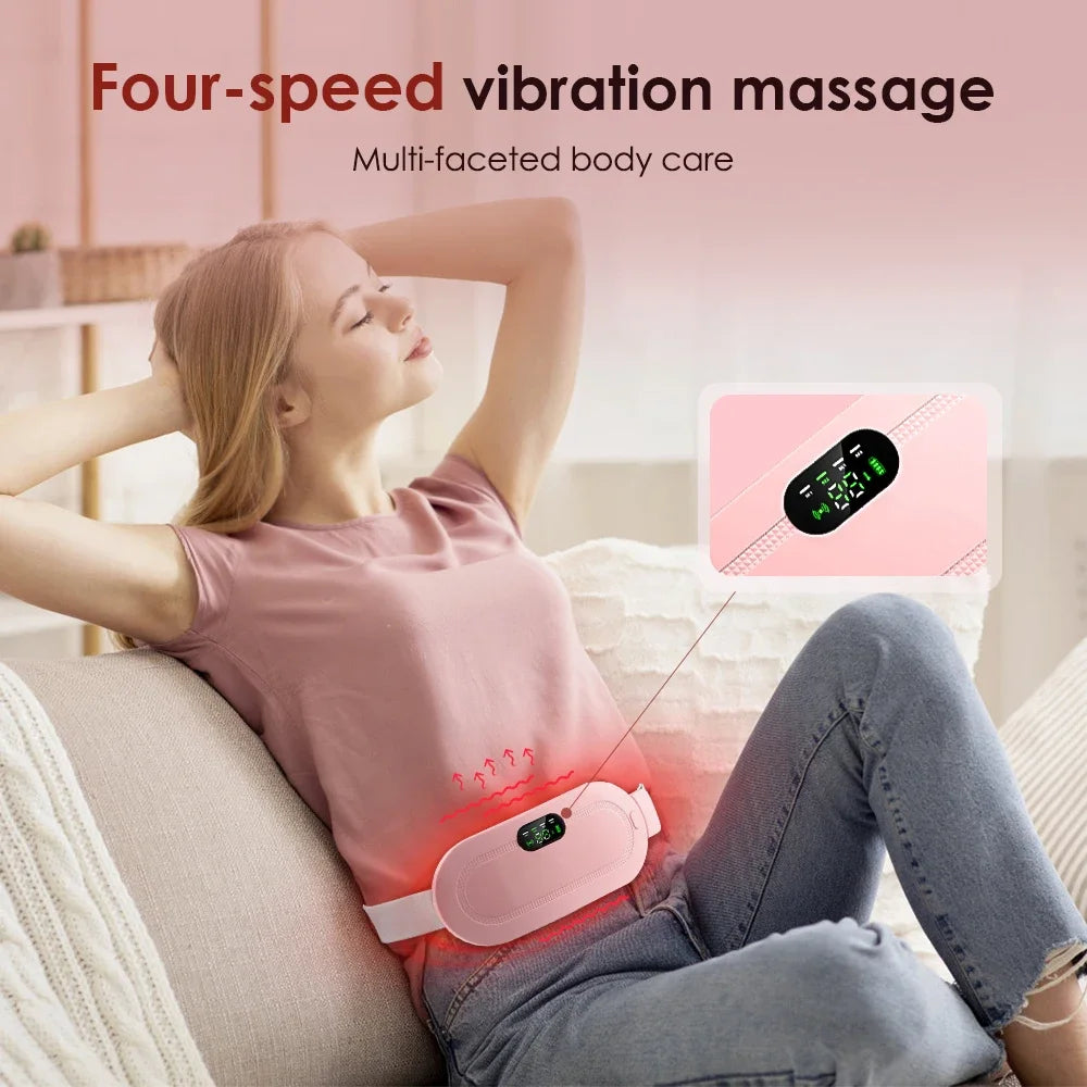 Ceinture chauffante vibrante de massage électrique pour la taille, le ventre et l'abdomen, idéale pour soulager les crampes menstruelles.