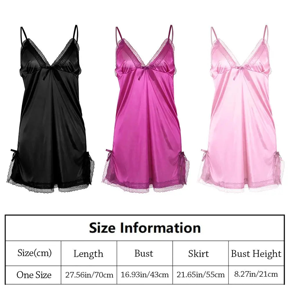 Chemise de nuit en dentelle patchwork pour femme, robe en soie avec nœud papillon, lingerie, nuisette pour femme