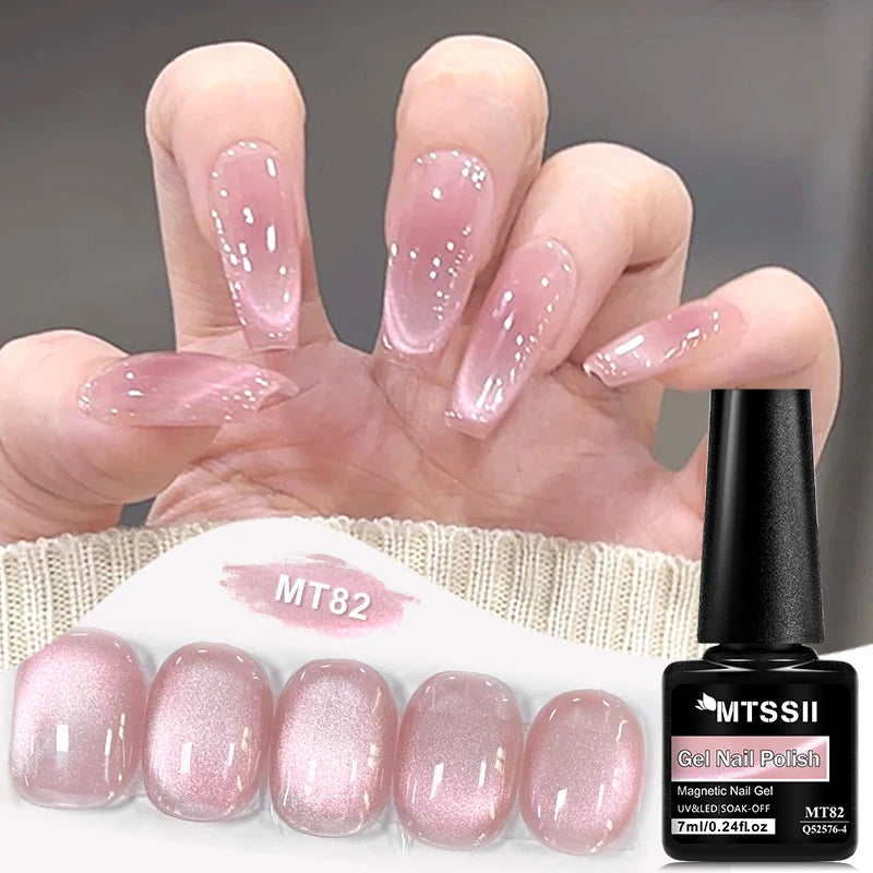 Vernis à ongles magnétique Pink Story Cat, rose nude doré clair, semi-permanent, gel UV, à tremper, pour manucure DIY