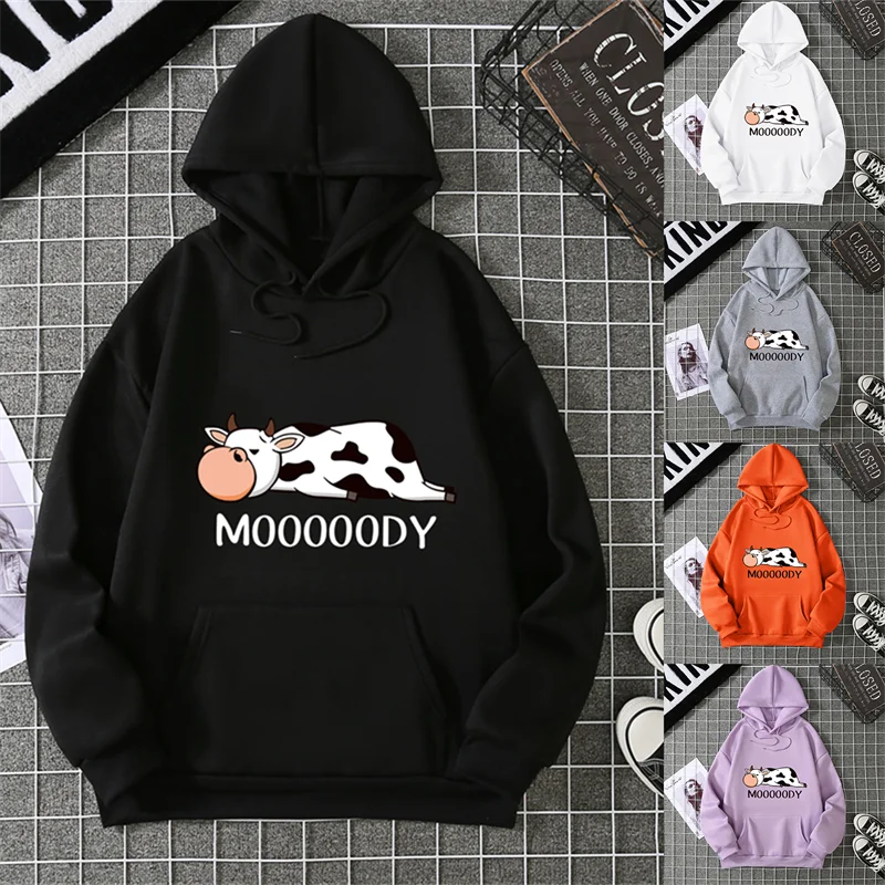 Sweat-shirts à capuche pour femme, imprimé vache tachetée kawaii, respirants, amples et chauds, en polaire, vêtements de sport automne-hiver