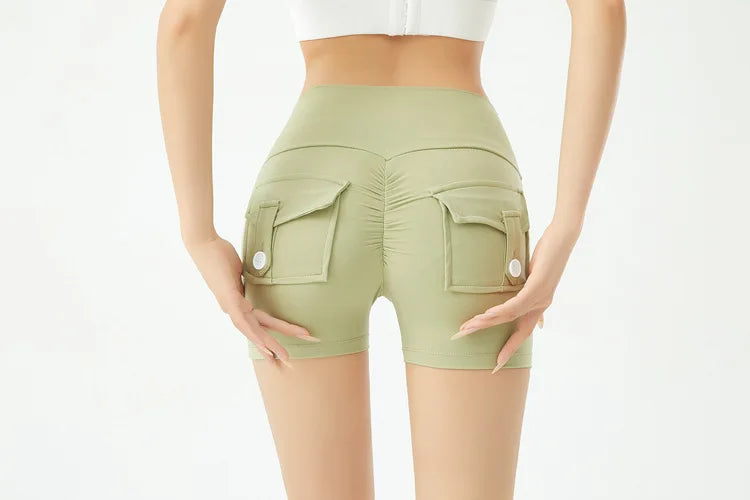 Short de fitness Peach Butt pour femme, pantalon cargo trois-quarts à séchage rapide avec poche, legging de yoga gainant pour l'été