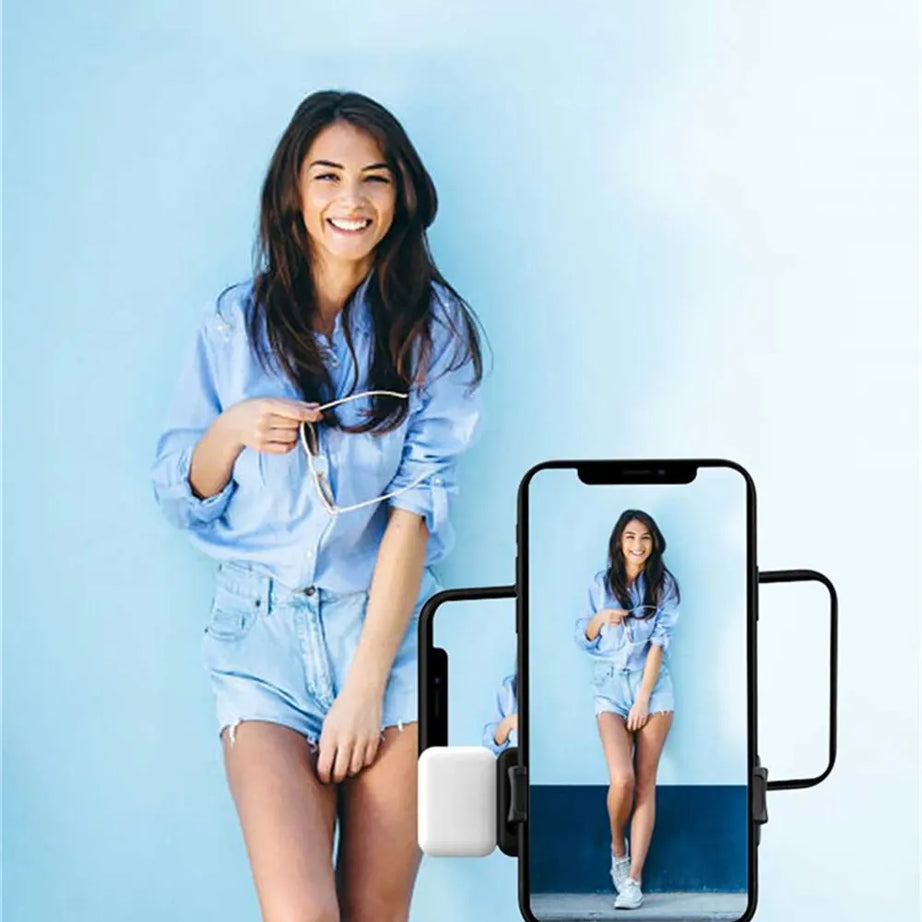 Perche à selfie sans fil avec support de téléphone, mini trépied multifonctionnel rétractable de 74 cm, lampe selfie LED et déclencheur à distance Bluetooth.