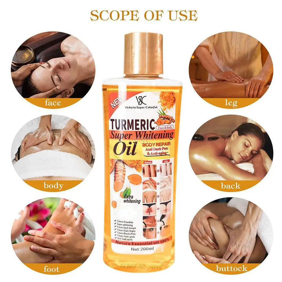 Huile essentielle de curcuma pour le visage et le corps, huile de massage hydratante pour diffuseur, aromathérapie, éclaircissante et lissante, soin du visage et du corps, 200 ml