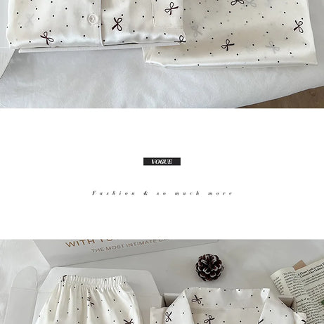 New Korean-Style Elegant Young Ladies' Pyjamas Summer New Arrival Short-Sleeved Polka Dot Bow Ice Silk Pyjama Set Homewear Set