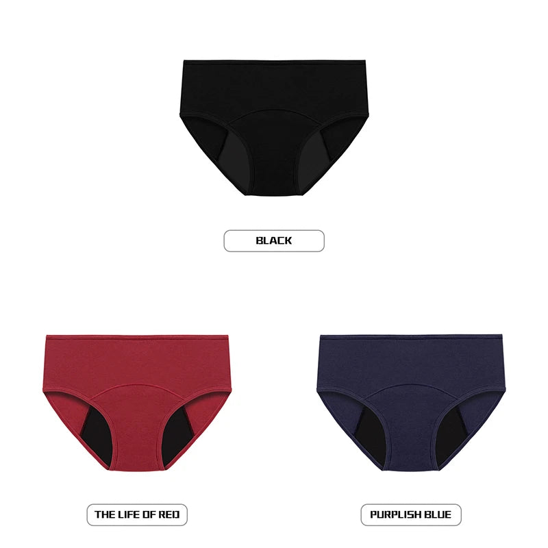 Lot de 3 culottes menstruelles pour femmes, anti-fuites, en coton, absorbantes, physiologiques, pour les règles.