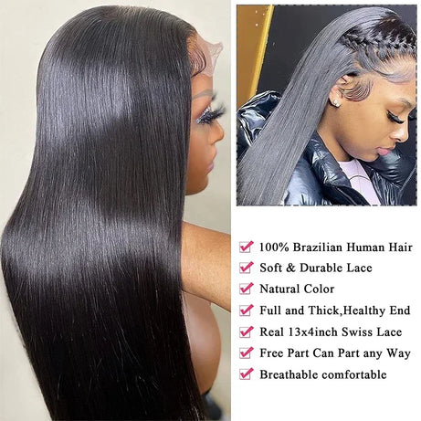Perruque en cheveux humains pré-épilés, densité 200, 13x4 ou 13x6, lace frontale 360 ​​HD transparente, longueur 40 ou 46 pouces, lisse, closure 5x5.