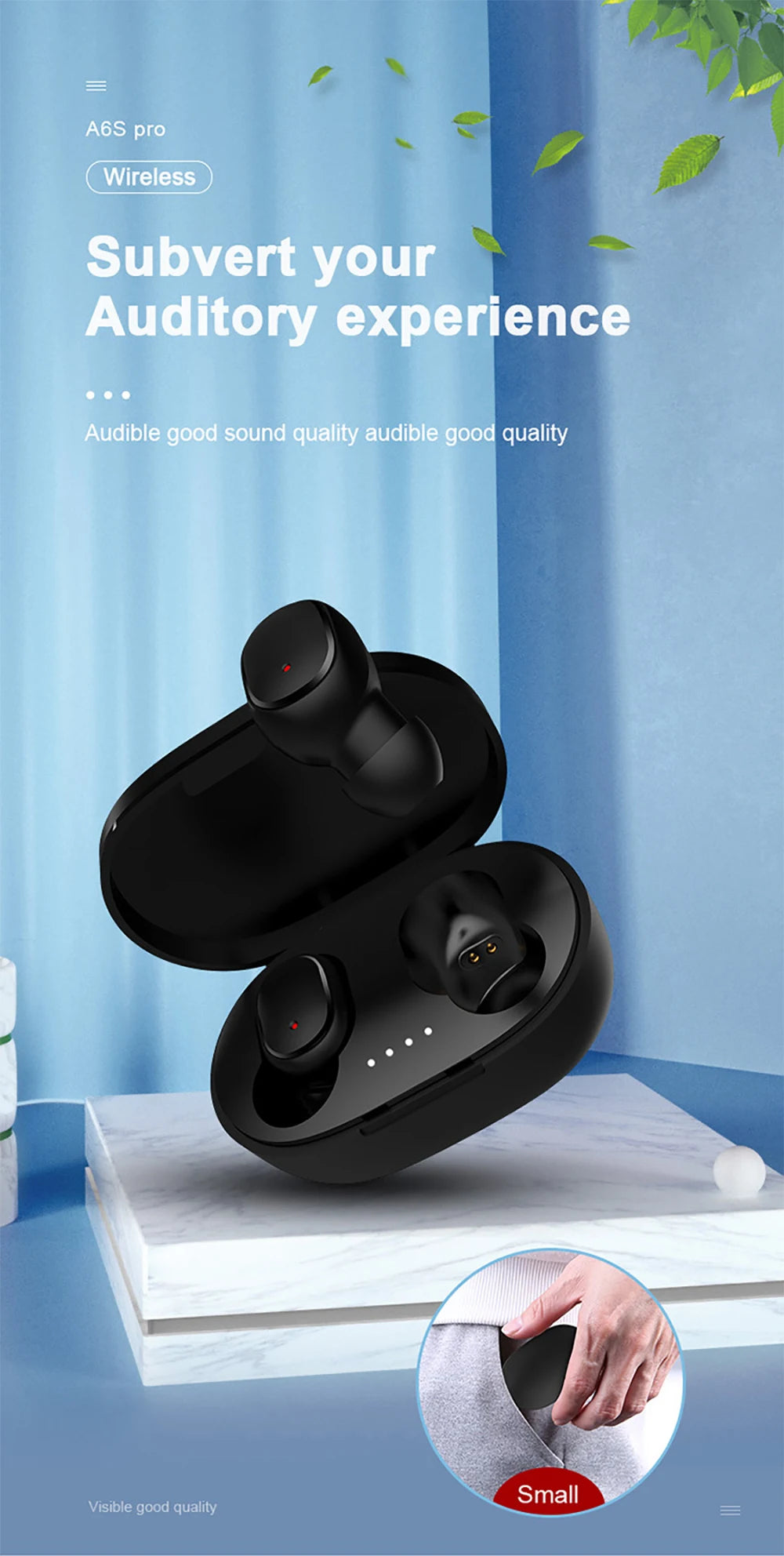 Écouteurs intra-auriculaires Bluetooth sans fil TWS A6S avec réduction de bruit et micro pour Huawei, Xiaomi et Redmi