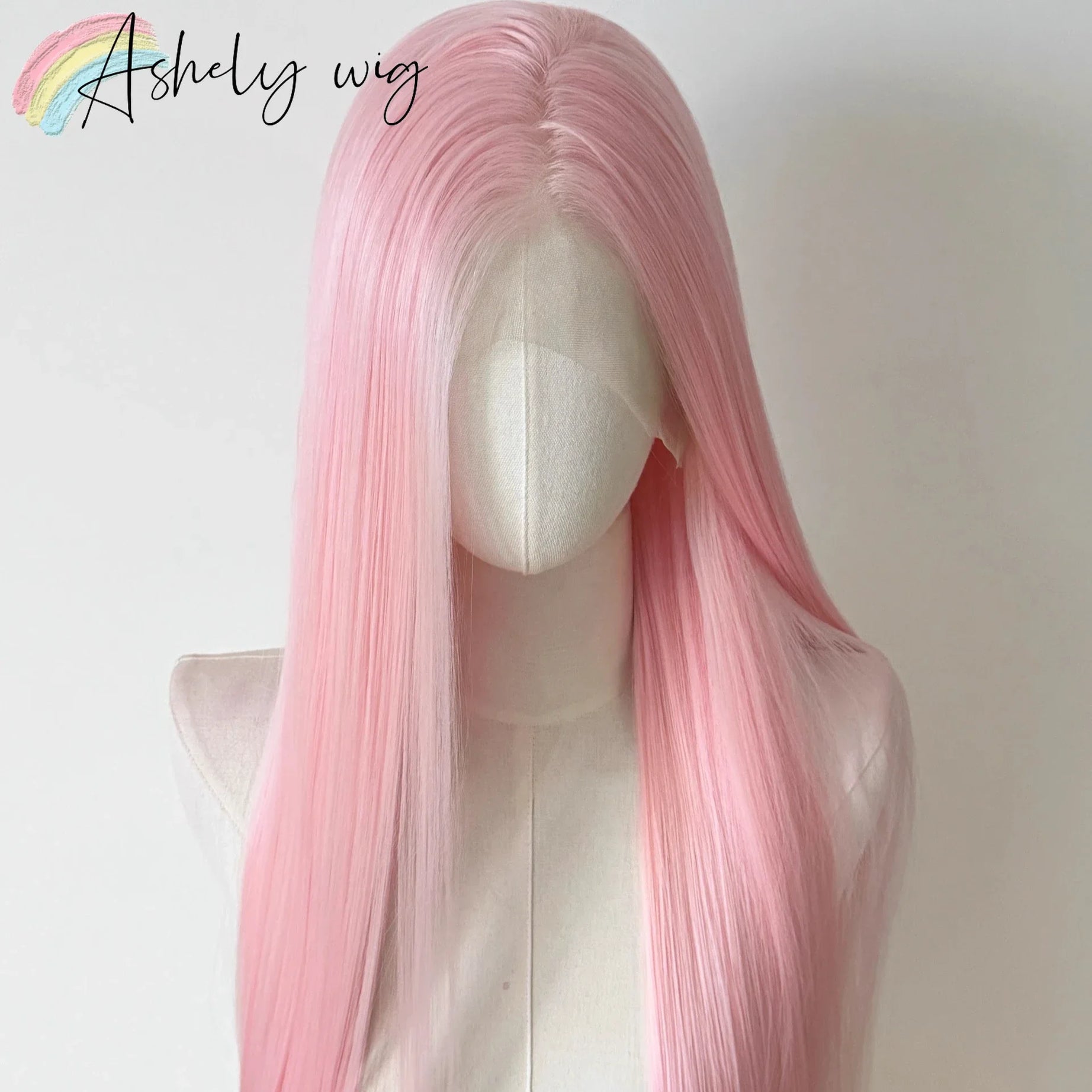 Perruque rose clair pour femme, perruque frontale en dentelle 13x4, 66 cm de long, lisse, en fibres synthétiques douces et naturelles résistantes à la chaleur, perruque cosplay