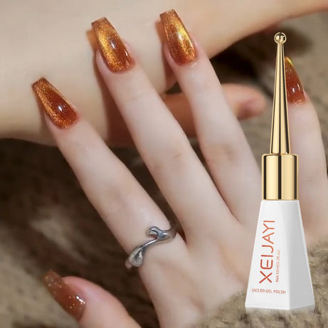 Vernis à ongles gel holographique à paillettes effet miroir blanc porcelaine, effet œil de chat, 10 ml, effet galactique magnétique, à dissoudre sous une lampe UV LED.