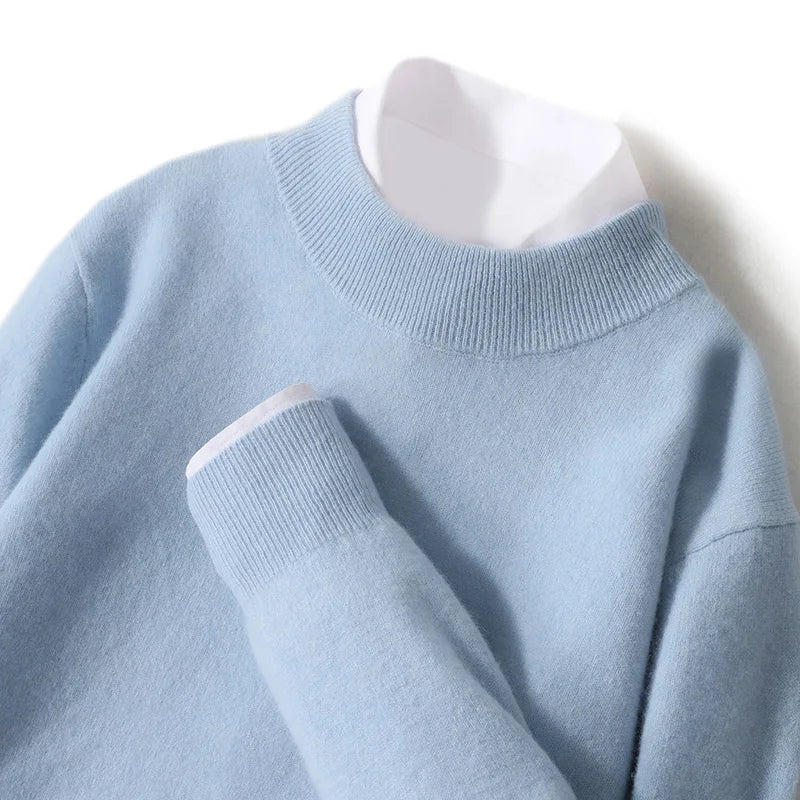 Pull 100 % laine mérinos pour femme, grande taille jusqu'à 5XL, col demi-lune, maille ample, manches longues, finitions cachemire.