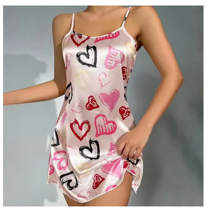 Vêtements de nuit pour femmes, vêtements d'intérieur, nuisette sexy noire à imprimé floral, chemises de nuit en soie, chemises de nuit pour femmes