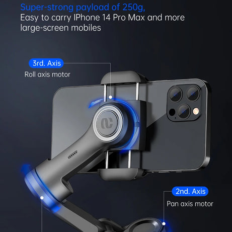 Stabilisateur à cardan 3 axes pour smartphone, pliable, portable, pour l'enregistrement vidéo, les vlogs et les appareils Android. Stabilisateur anti-tremblement PTZ pour iPhone et Android.