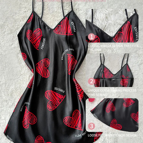 Nuisette en satin imprimé, col V, dos nu, mini, robe de nuit, pyjama sexy pour femme, style cosplay