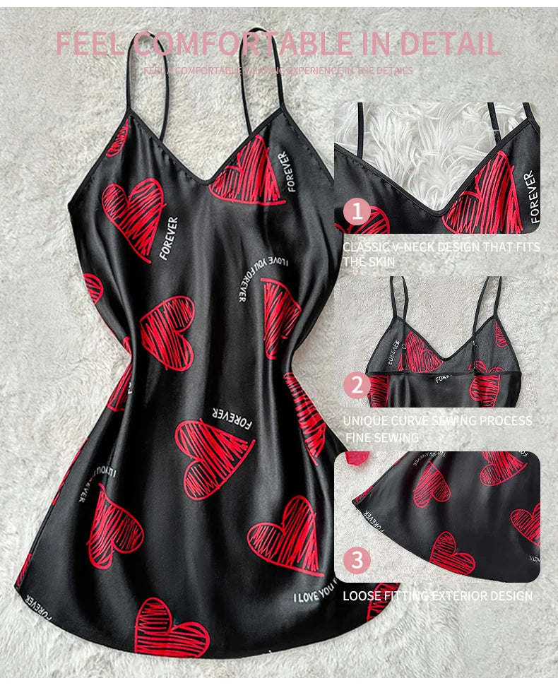 Nuisette en satin imprimé, col V, dos nu, mini, robe de nuit, pyjama sexy pour femme, style cosplay