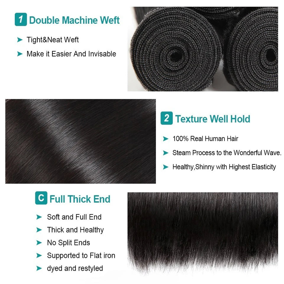 Extensions de cheveux lisses Tissage, 45, 50 et 55 cm (18, 20 et 22 pouces), cheveux naturels brésiliens, qualité 10A. Livraison en 3 jours en France.