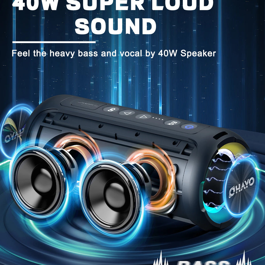 Enceinte Bluetooth Ortizan 40 W avec basses renforcées, portable, sans fil, pour l'extérieur, autonomie de 30 heures, étanche IP7, Bluetooth 5.3