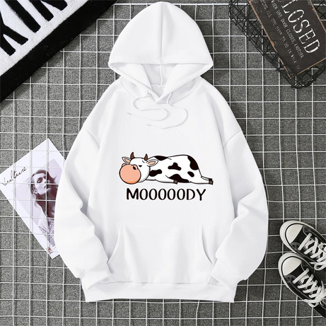 Sweat-shirts à capuche pour femme, imprimé vache tachetée kawaii, respirants, amples et chauds, en polaire, vêtements de sport automne-hiver