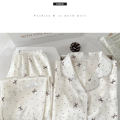 New Korean-Style Elegant Young Ladies' Pyjamas Summer New Arrival Short-Sleeved Polka Dot Bow Ice Silk Pyjama Set Homewear Set