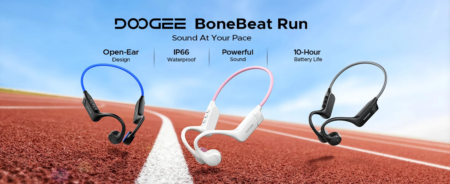 Écouteurs intra-auriculaires à conduction osseuse DOOGEE BoneBeat Run, sans fil, Bluetooth 5.4, étanches, pour la musique et les appels sportifs en extérieur