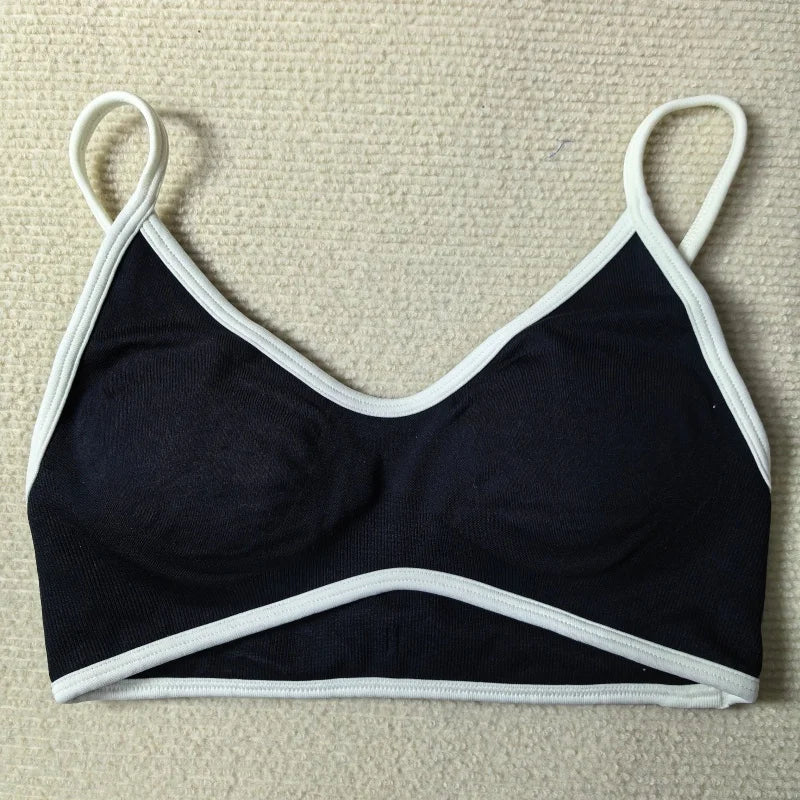TEVEO Women's Backless Knitted Sports Bra Solid Color Summer Gym Fitness Top with Chest Cushion Sexy Suspender Yoga Bra