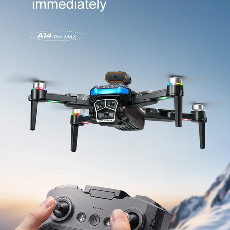 Véritable quadricoptère RC pliable A14 Pro Max GPS Brushless 8K avec trois caméras, détection d'obstacles et écran, pour une portée optimale.