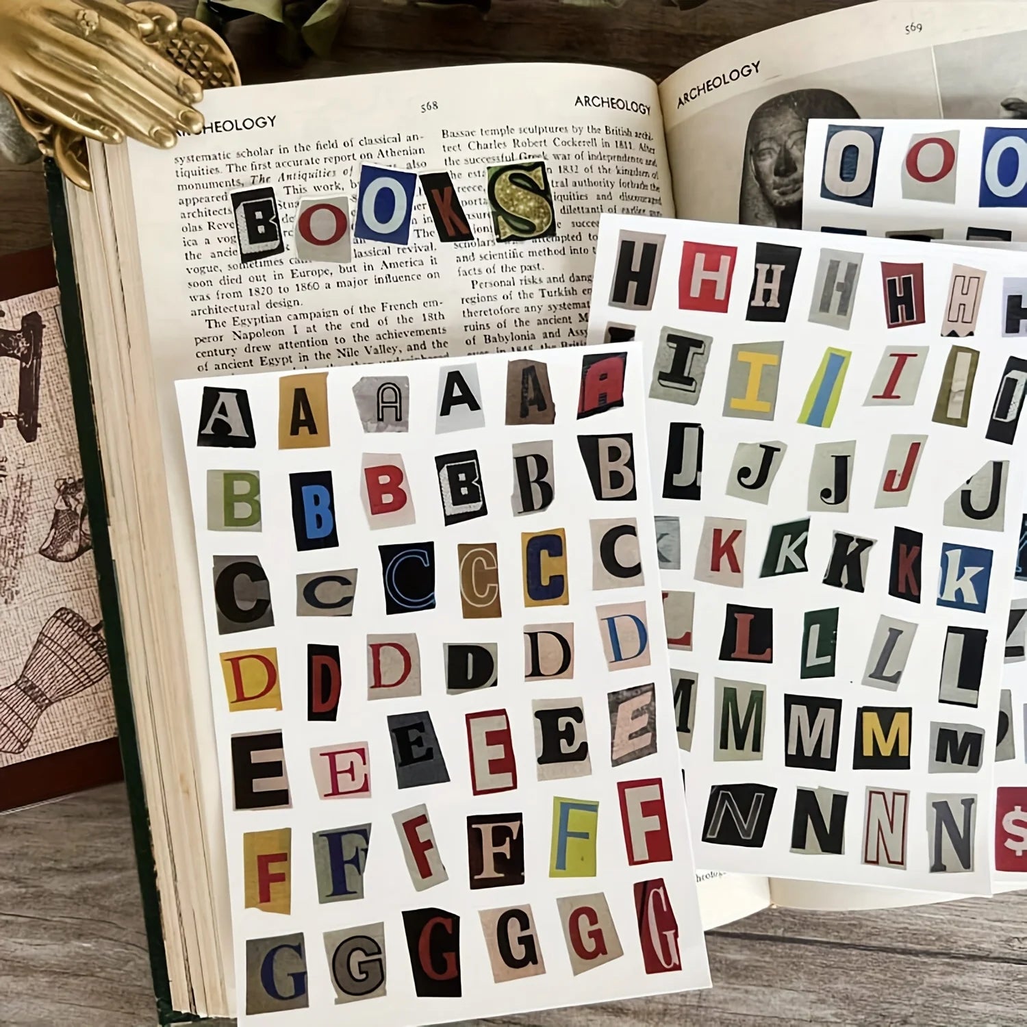 181pcs/4-Sheet English Alphabet Number Symbol Sticker Pack, Vintage Scrapbook Aesthetic Journaling Supplies Kit, Letter Stickers