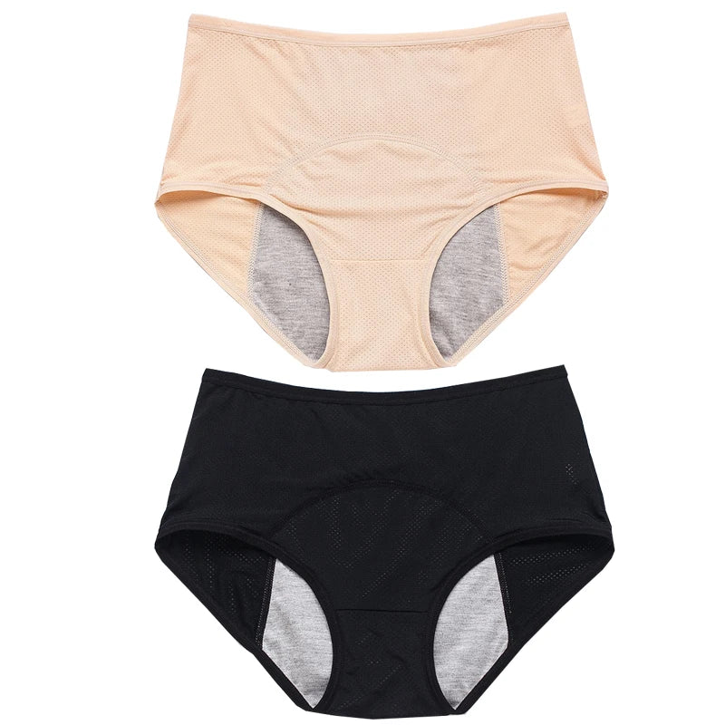 Lot de 2 culottes physiologiques pour femmes, culottes menstruelles anti-fuites, taille mi-haute, en soie glacée.