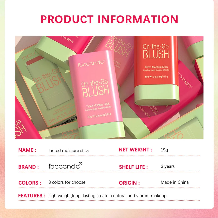 Blush Stick Fonctionnel Maquillage Facile à Colorer Rouge Crème Blush Waterproof Haute Rendu de Couleur Éclat du Teint