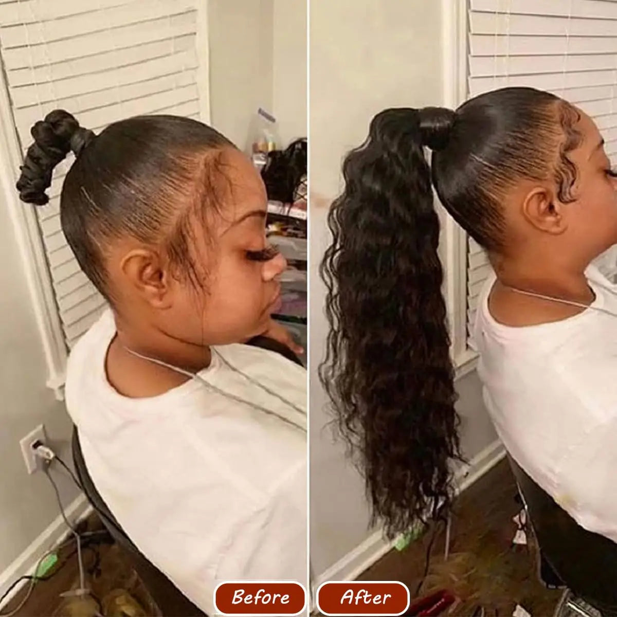 Queue de cheval lisse de 25 à 80 cm, confectionnée à la machine, avec clips magiques, extensions de cheveux humains brésiliens Remy noirs et bouclés.