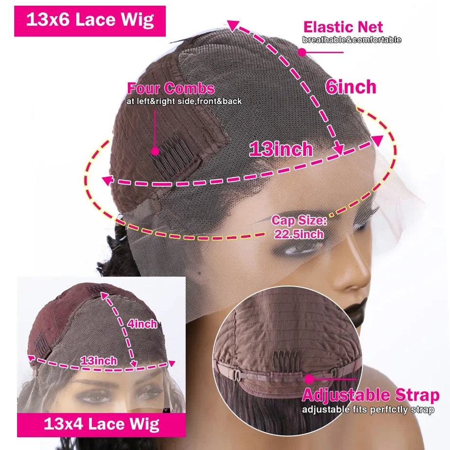 Perruque frontale en dentelle transparente HD 13x6, sans colle, 30 à 40 pouces, densité 200, cheveux humains, 13x4 ondulés, pour femmes