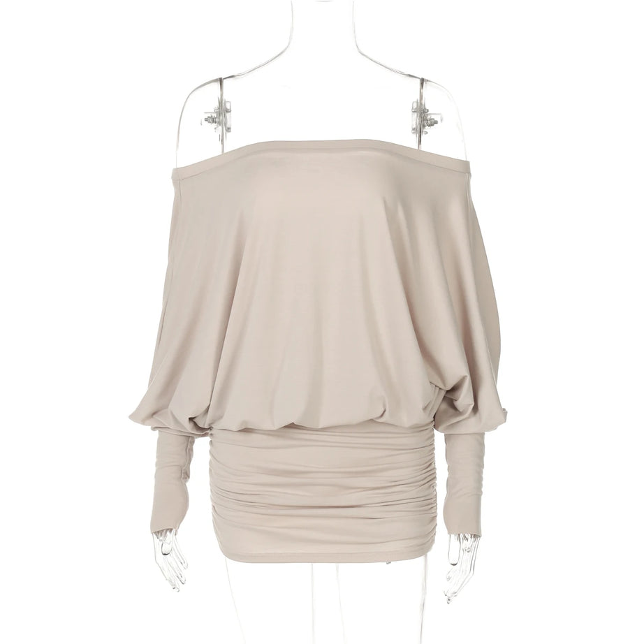 Robe mini Dulzura à épaules dénudées et manches longues, ornée de patchwork froncé, pour femme, tenue sexy, élégante et décontractée idéale pour les soirées et les clubs, printemps-été.