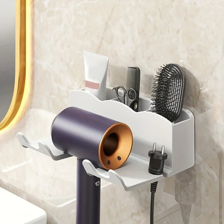 1 support de rangement pour sèche-cheveux, fixation murale non perforée pour salle de bain, rangement pour conduit d'aération de salle de bain
