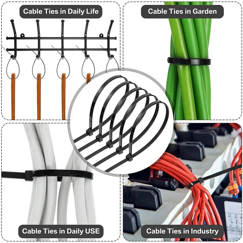 Nylon Cable Ties Self-Locking Zip Ties 100-1000pcs