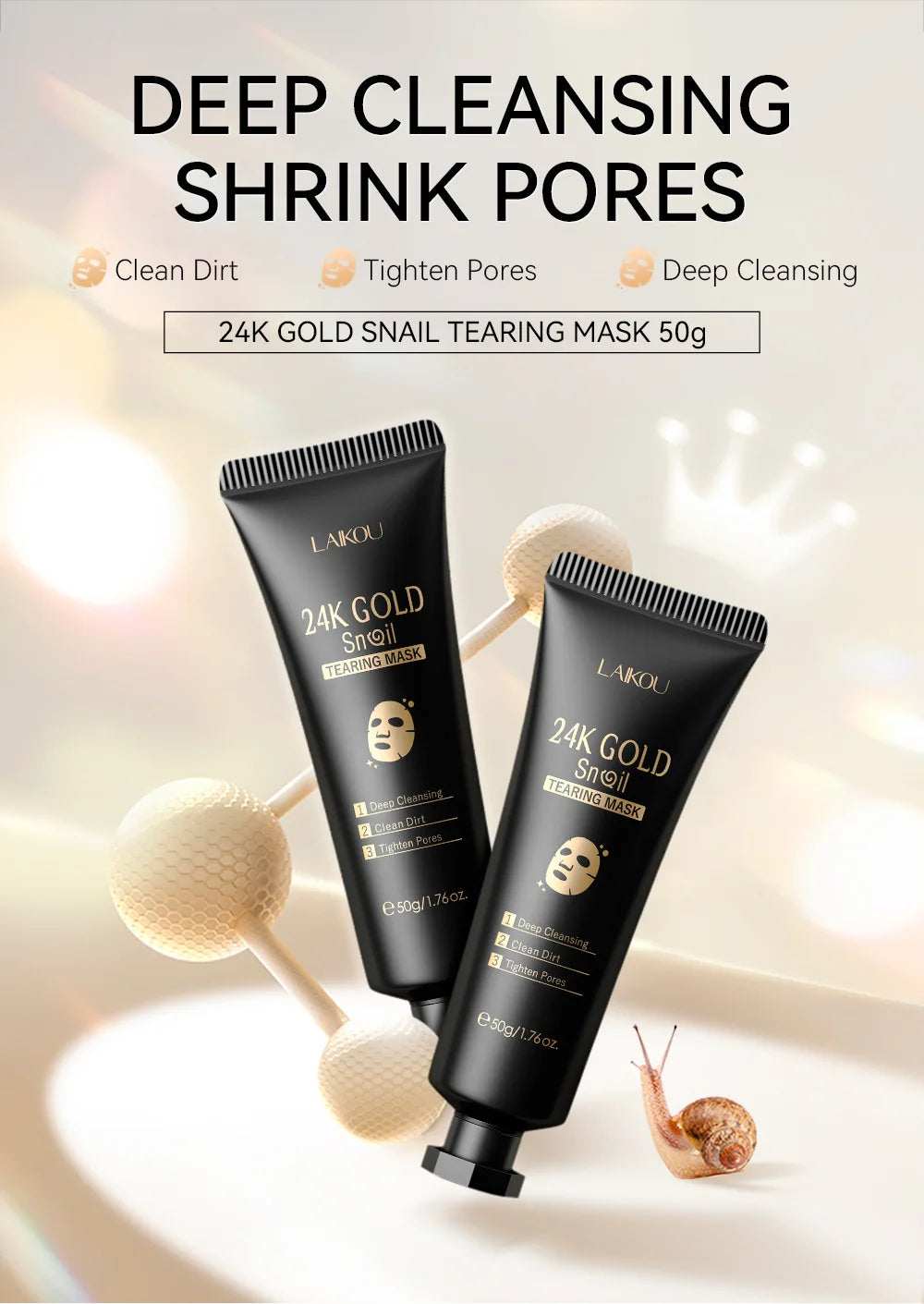 Masque visage exfoliant à l'or 24 carats LAIKOU Sakura : anti-rides, blanchissant, éliminateur de points noirs, masque à déchirer, produits de soin de la peau